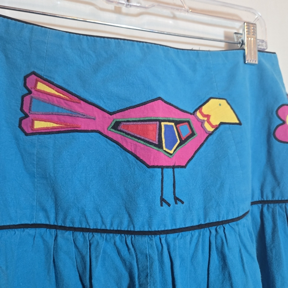 Vtg‎ Sharon Young Embroidered Cotton A Line Midi Skirt Southwestern Country 10 - Picture 9 of 12